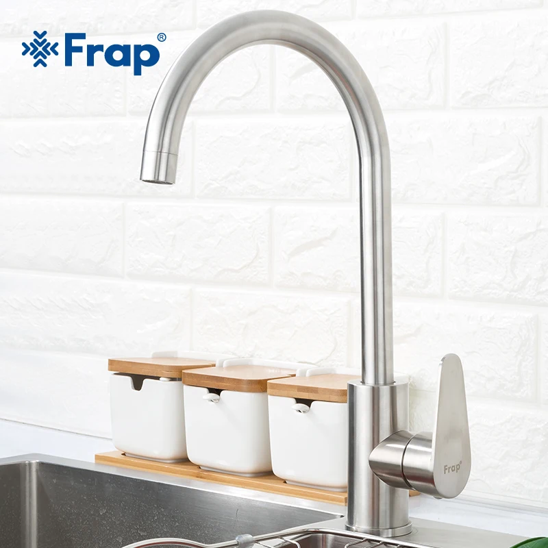 Frap 304 кран из нержавеющей стали с одной ручкой и одним отверстием для кухни, смеситель для раковины, кухонный кран, современный кран для горячей и холодной воды F4048