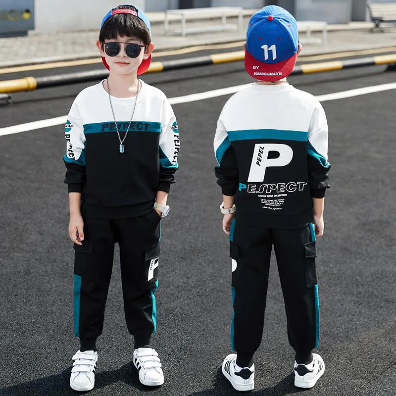 

Спортивный костюм для мальчиков 2 предмета, красивый свитшот и штаны, спортивная одежда для больших мальчиков с буквами п, весна 2023