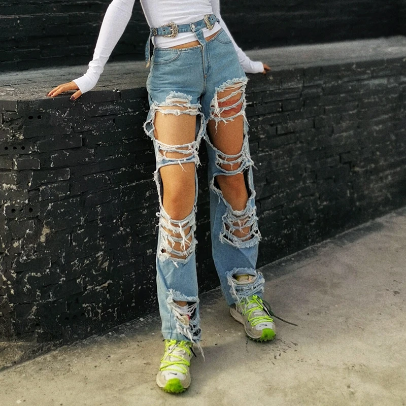 Женские джинсовые брюки TWOTWINSTYLE Асимметричные Длинные прямые с высокой талией 2020