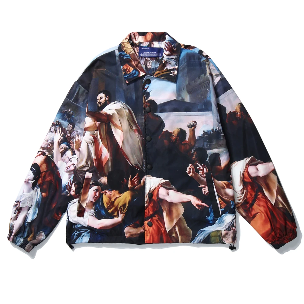 Mens Vintage Jacket Windbreaker Renaissance Painting Characters Fashion Jackets Cover Buttons Streetwear Tracksuit Coat Outwear | Мужская