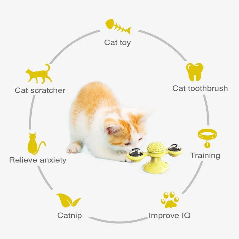 

Pet Toys For Cats Interactive Training Turntable Windmill Intelligence Amusement Toys For Cat Scratching Tickle Cats Hair Brush