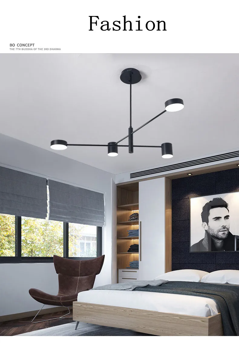Nordic Led Ceiling Chandelier Light Lamp with Black Round Long for the Living Room Loft Bedroom Hall Dining Room Home Decor Lamp