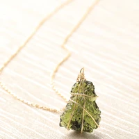 natural raw moldavite pendant czech meteorite necklace with goldtone wire wrap irregular crystals certified 100 real moldavite