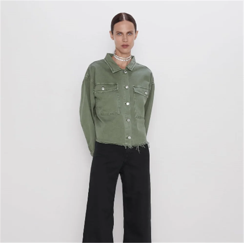 2019 ZA Женская куртка модная Новая Осенняя с карманами богемная отворотом длинным