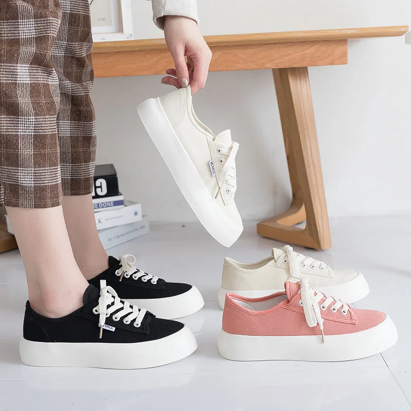 

Low Cut Canvas Shoes Woman 2021 Summer New Fashion Color Women Casual Shoes Flats Canvas Women Vulcanized Shoes Women's Sneakers