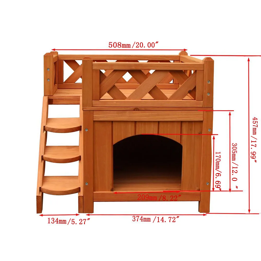 

Durable Fir Wood Puppy Cat House Wood Room In/outdoor Raised Roof Balcony Bed Shelter Fence Wooden Cat House Pet Accessories