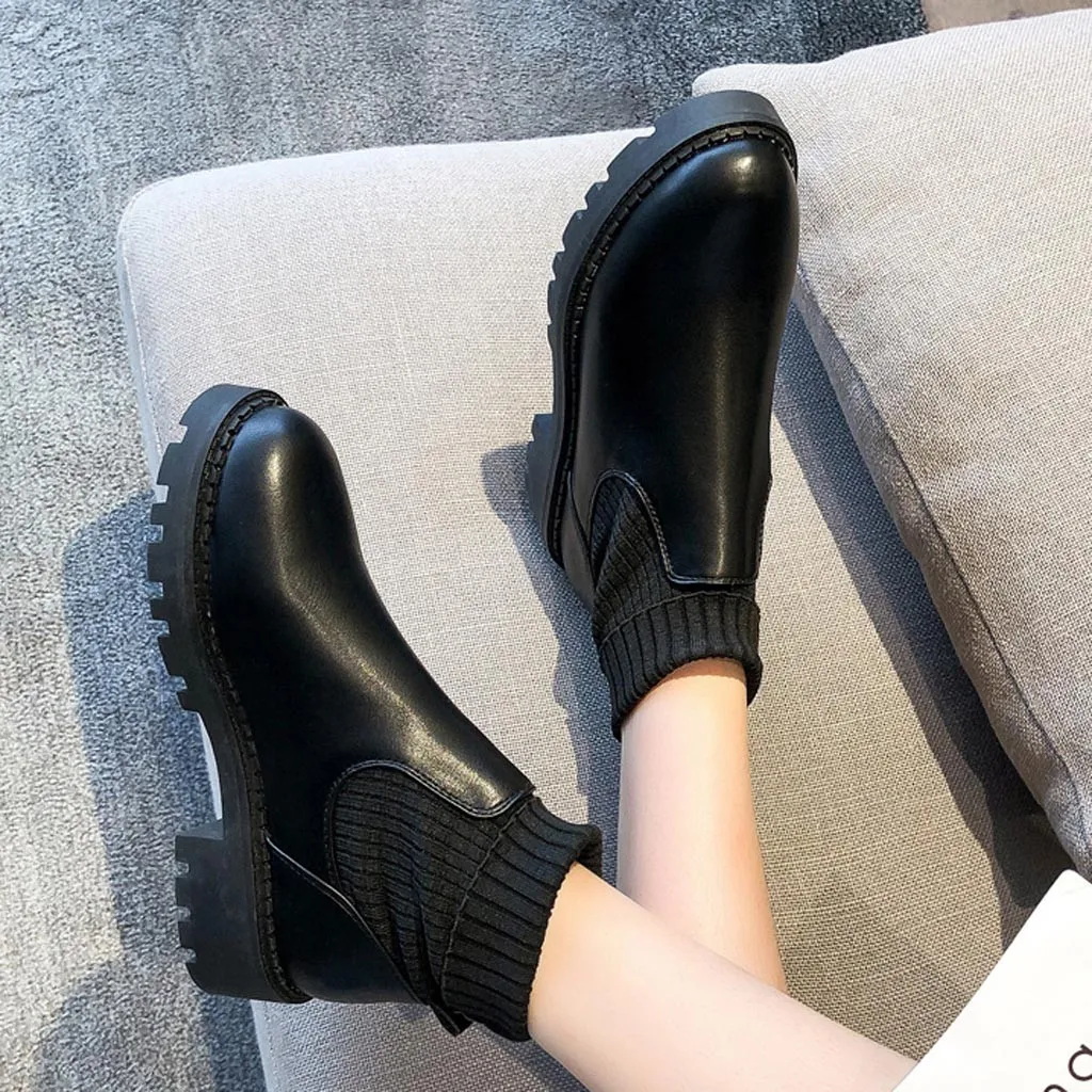 Новинка осенние женские ботинки туфли на высоком квадратном каблуке с круглым