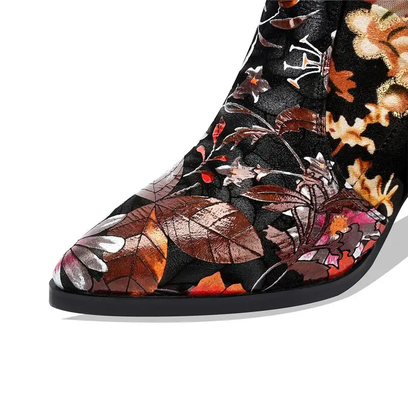 

Dilalula New Genuine Leather Elastic Material High Quality Women Boots Floral Girls Long Boots Autumn Winter Fashion Boots