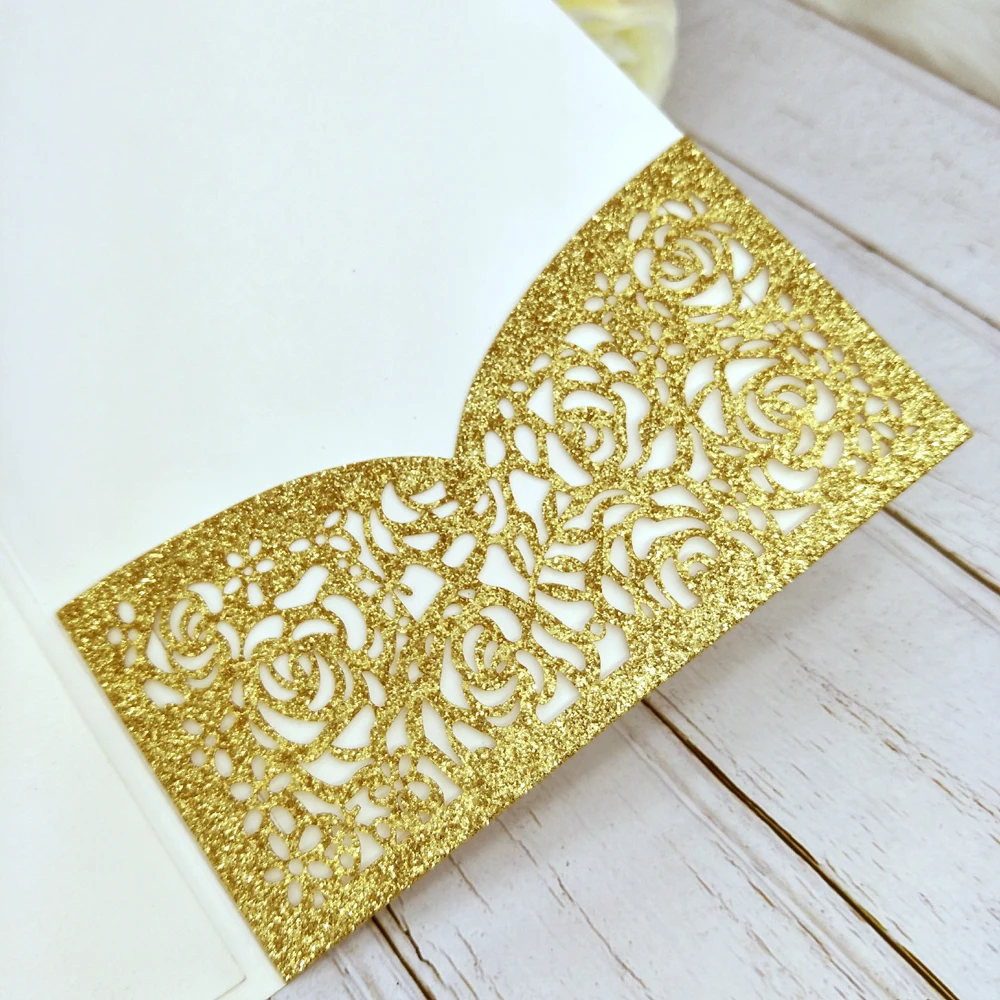 50X блестящие свадебные приглашения золотые посыпать персонализированные печати