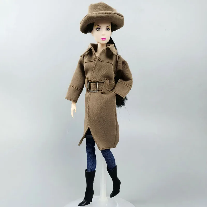 Winter Warm Fashion Office Khaki Coat for Barbie Doll Outfits Clothes Hat Black High Heel Shoes 1:6 BJD | Игрушки и хобби