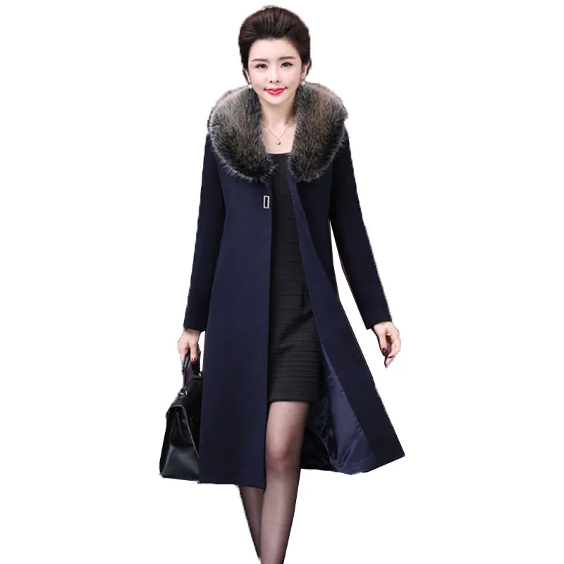 Женская Длинная шерстяная куртка Кашемировое Пальто с воротником из