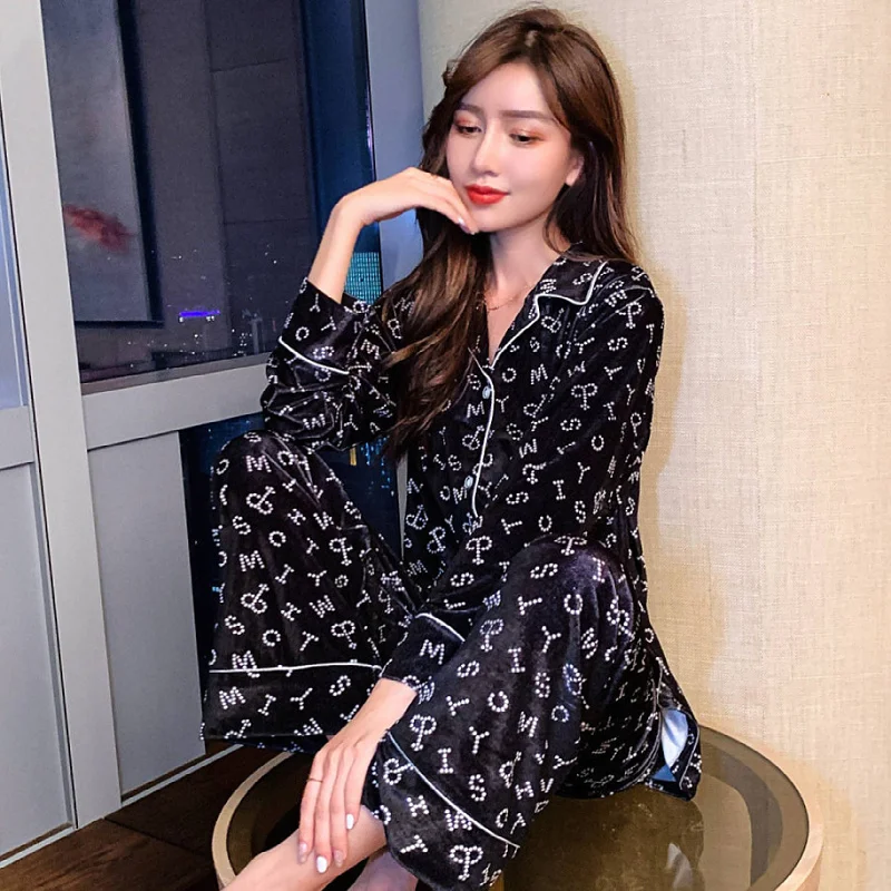 2021 New Velvet Pajamas Women's Spring And Autumn Long Sleeve Korean Princess Wind Can Wear Home Clothes Autumn And Winter Suits