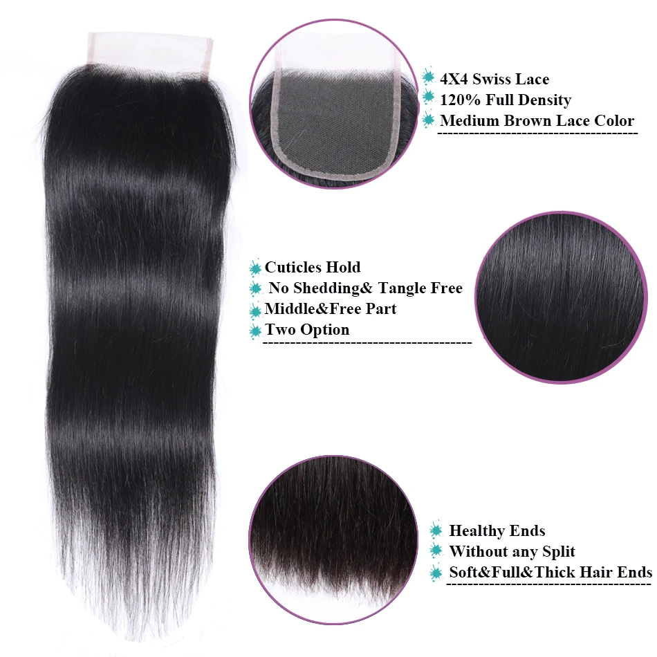 Lynlyshan человеческие волосы бразильские прямые пучки с закрытием Remy натуральный