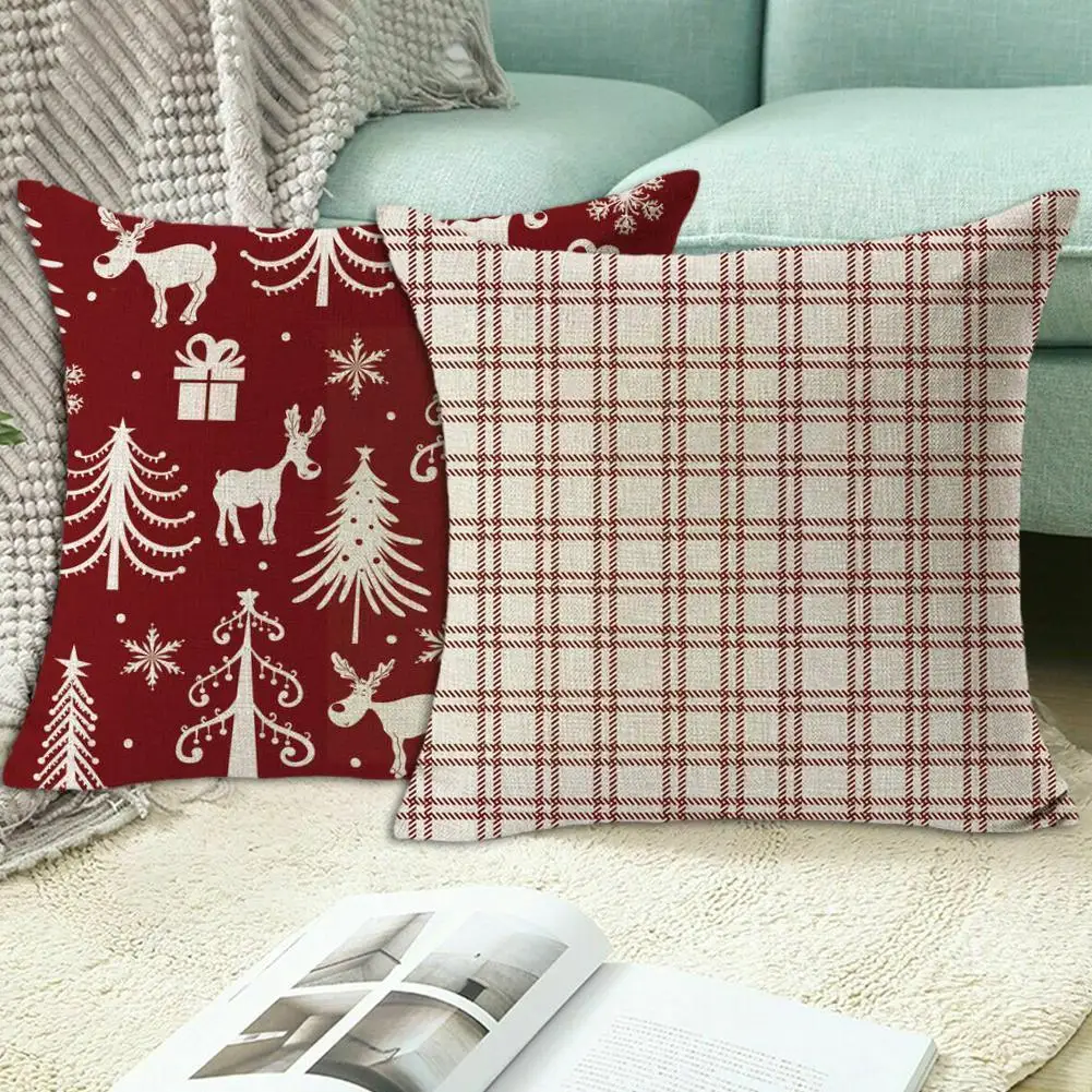 

Christmas Decoration Cotton Linen Cushion Cover Striped Pillow Inch 18*18 Car Cushion Home Sofa Cushion Printed Red Pl V8b8