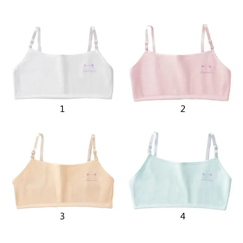 

Puberty Girl Candy Color Training Bra Double Layer Cotton Cartoon Cat Bralette