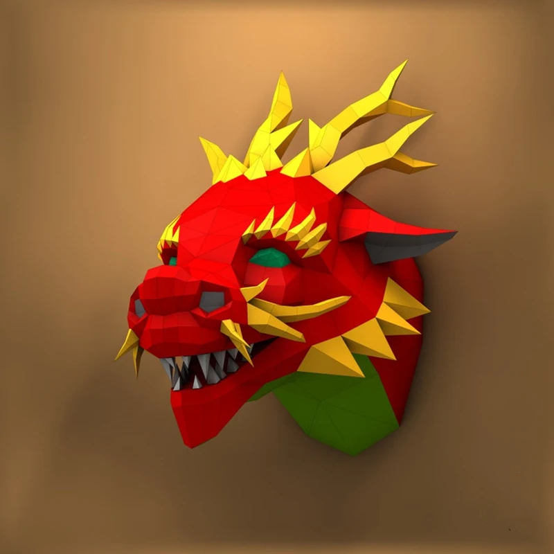 

DIY Chinese Dragon Head Papercraft Low Polygon 3D Paper Model Background Wall Decoration Art Props Chinese Style Handmade Toys