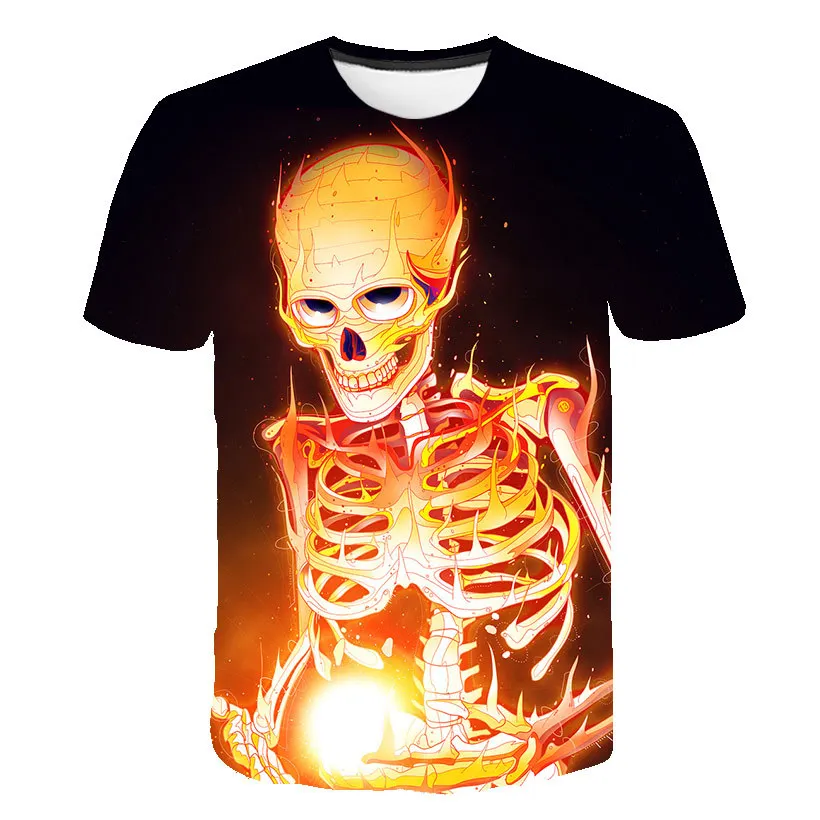 

2021 Cool Skull T shirt Men Punk Rock Skeleton T-shirt Print O Neck Hip Hop T-shirt Men Clothing tops Plus Size 6XL Summe