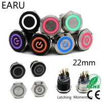 22mm waterproof metal push button switch led light black momentary latching car engine pc power switch 3 380v red blue green hot