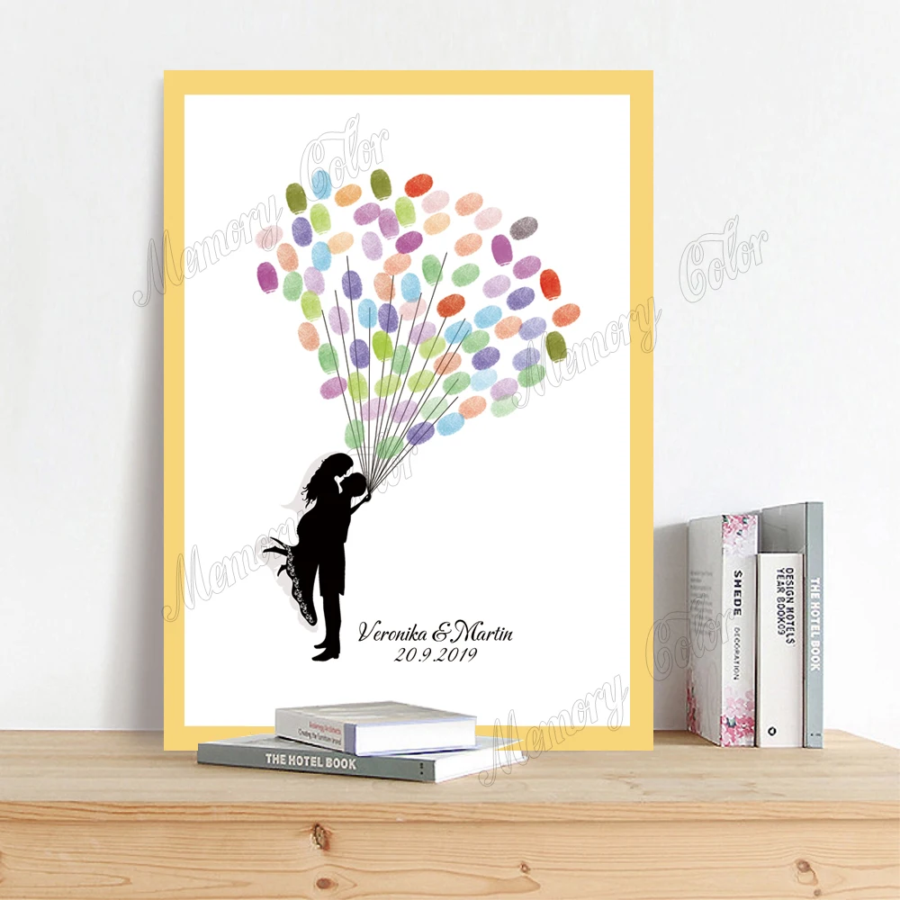 

Personalized Bride and Groom Name Wedding Date Fingerprint DIY Painting Guestbook For Wedding Anniversary Party Decoration