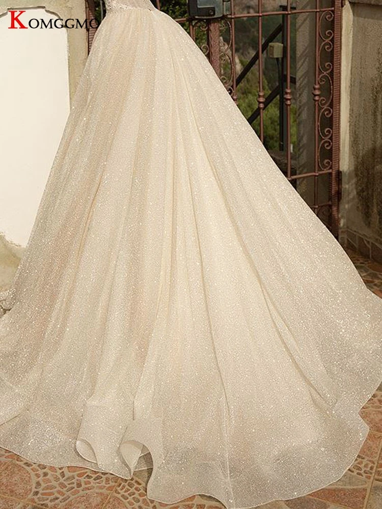 

Elegant Strapless Embroidery Appliques Tulle Wedding Dress for Women 2021 New Arrival Sleeveless Court Train Bridal Ball Gown