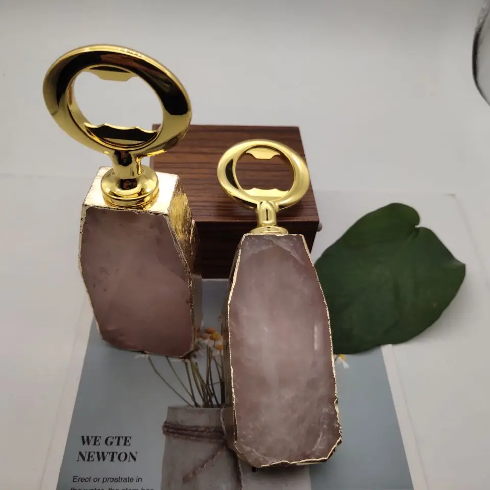 

1pcs Natural Pink crystal Beer Bottle Opener stone classic Cool Ring Keychain Corkscrew practical bar kitchen