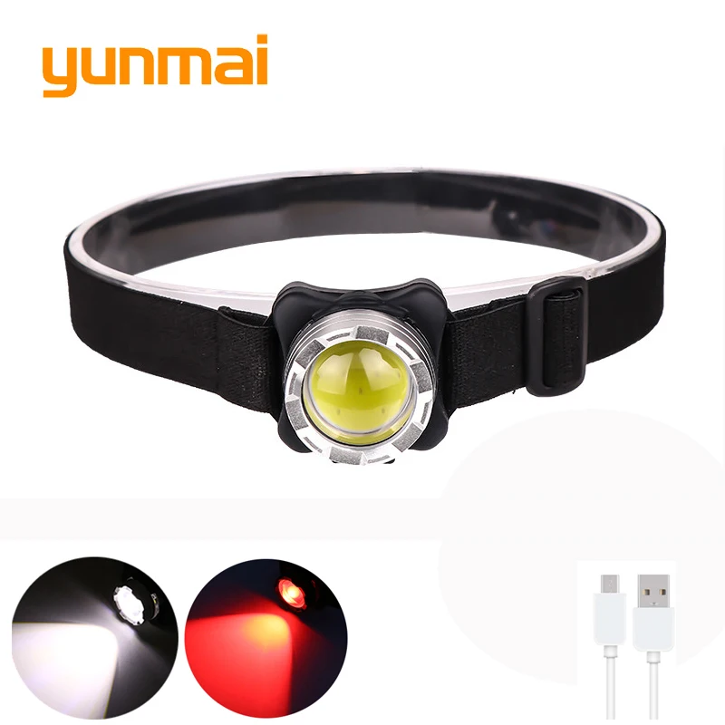 Перезаряжаемый Головной фонарь мощный USB COB светодиодный головной со встроенным