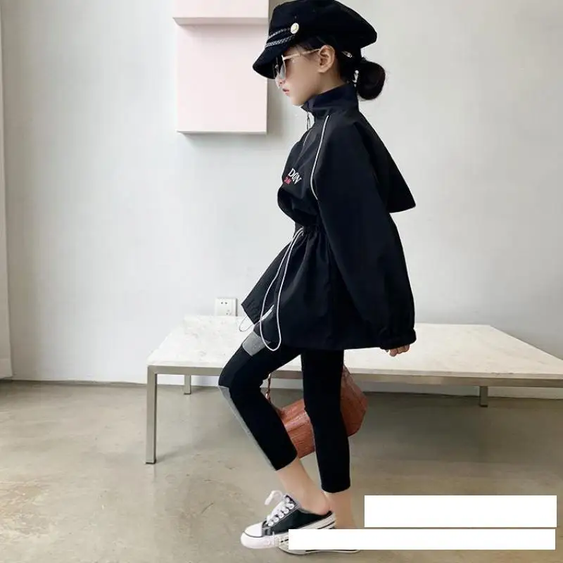 Пальто для девочек зимние куртки с кулиской черная зимняя куртка отдыха пальто