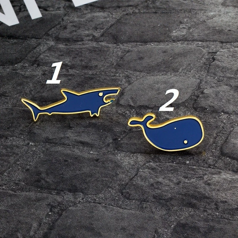 1pc Cute Design Brooch Pins Collar Lapel Pin Creative Enamel Whale Shark Personalized Badge Shirt Accessories Animal Trendy | Украшения и