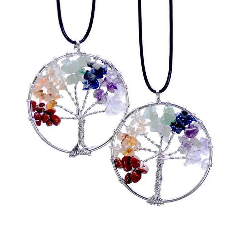 7 chakra necklace Qilmily 7 Чакра Древо жизни хрустальные ожерелья с подвеской из натурального камня для женщин и мужчин Бусы кварцевые Ювелирные изделия Подарки сувениры свадебные - Окраска металла: 7 chakra necklace