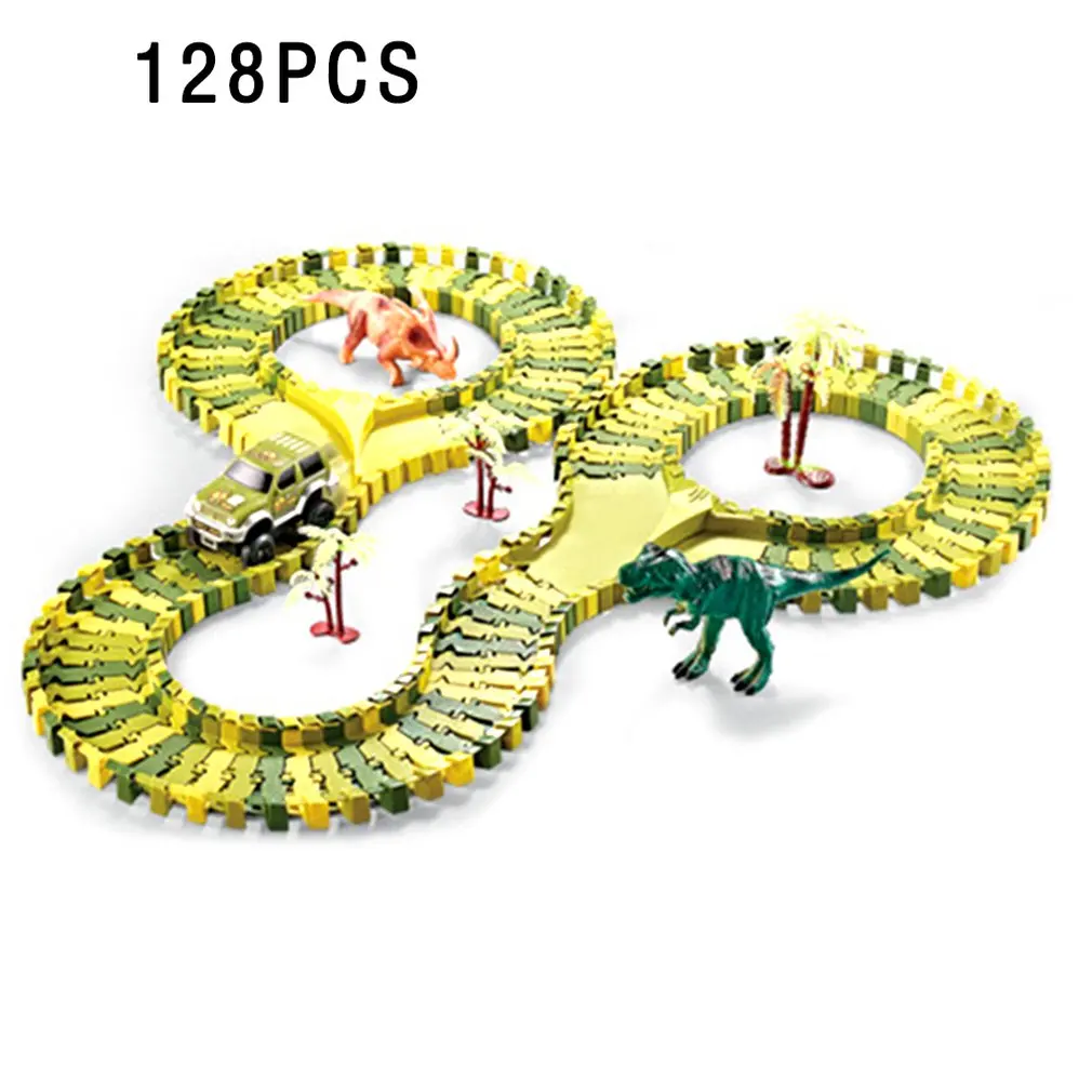 

Dinosaur Railway Toy For Kids DIY Assemble Dinosaur Race Track Set Magical Racing Track Railway Electric Race Car Model Toys