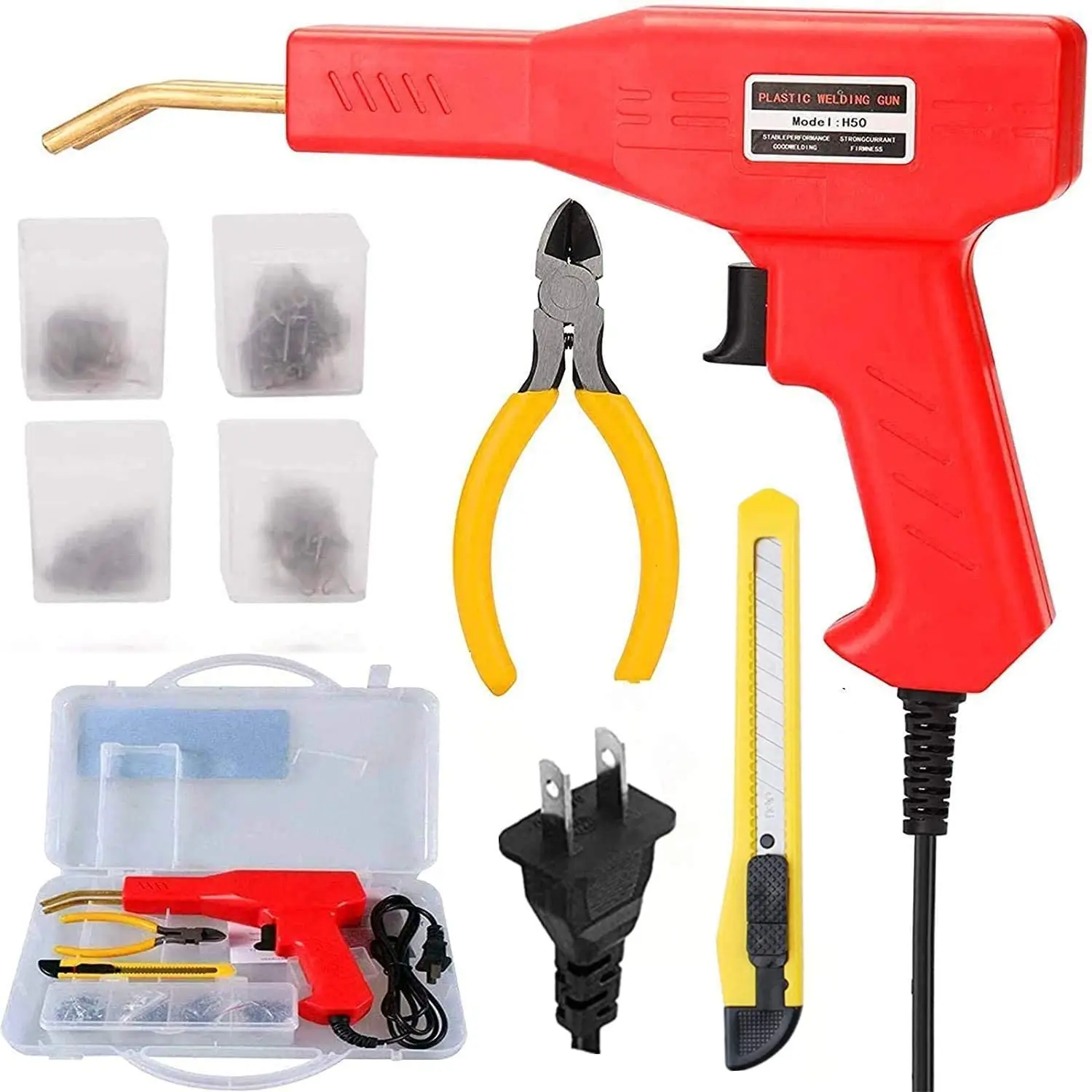 

Hot Stapler Plastic Repair Kit,50W Plastic Welder Stapler for Car Bumper Crack Repairing Welding Machine Set.