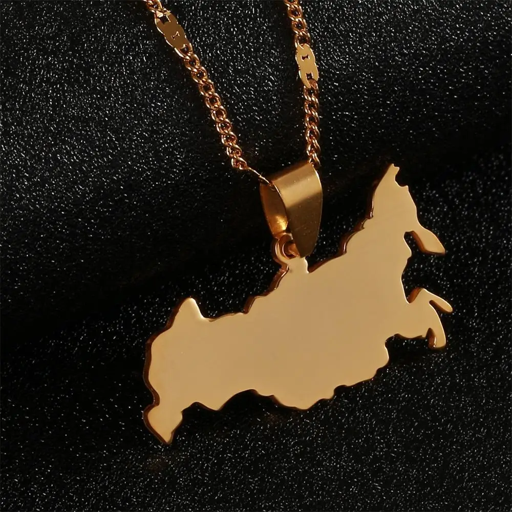Stainless Steel Gold Color Russia Map Pendant Necklaces The Russian Federation Chain Jewelry | Украшения и аксессуары