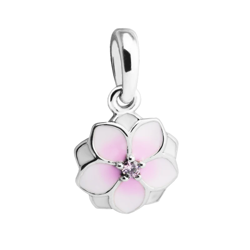 

Magnolia Bloom Pale Cerise Enamel Silver Beads For Jewelry Making Fits European Bracelets Sterling Silver Jewelry Woman DIY