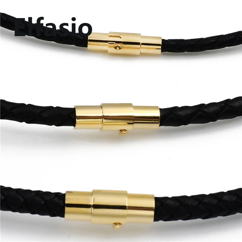 3/4/5 мм черный шнур из натуральной кожи Серебряное золото нержавеющая сталь замок