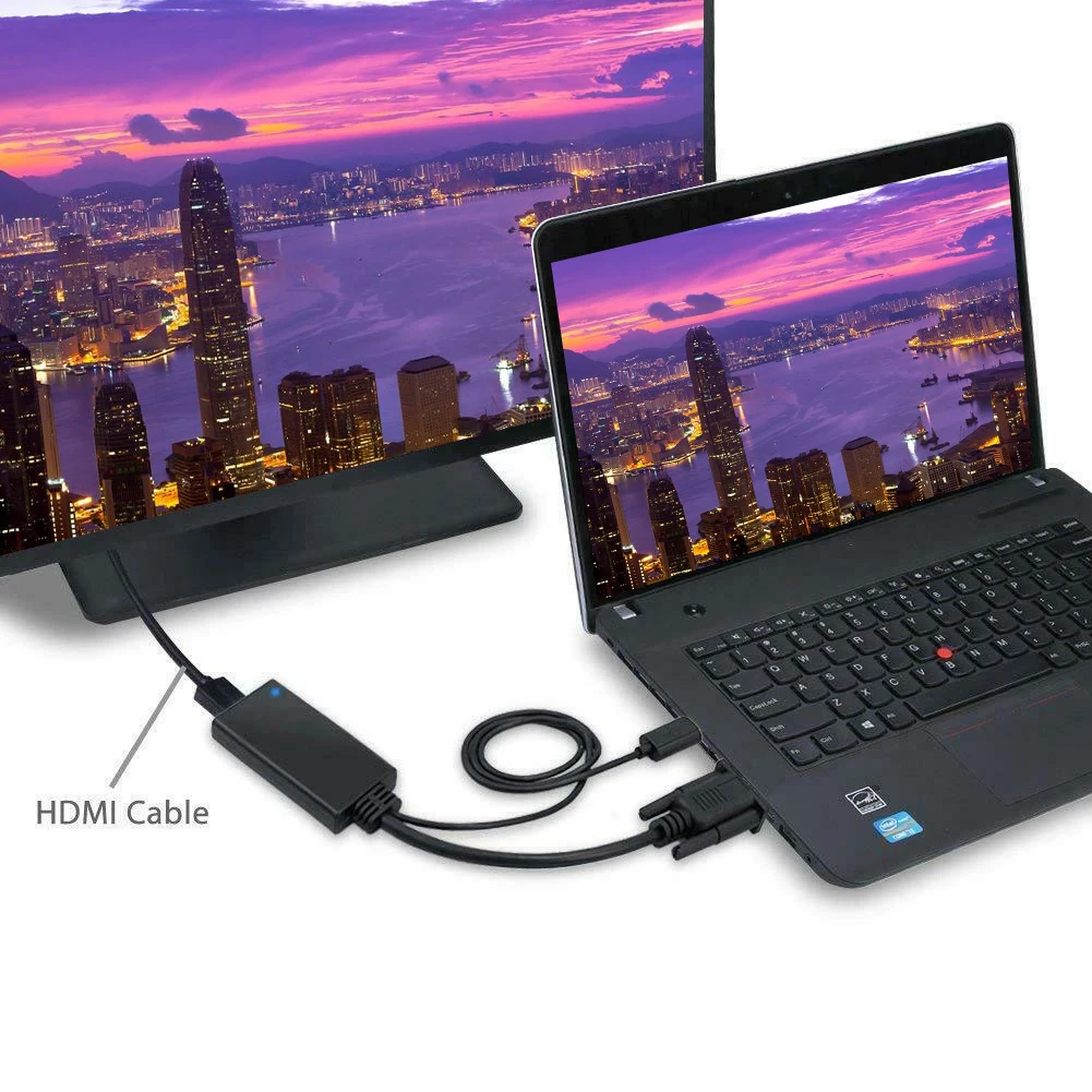 VGA TO HDMI Projection Audio Video Easy Use Laptop For PC HD TV Portable Adapter Converter Cable Connector Accessories USB Power |