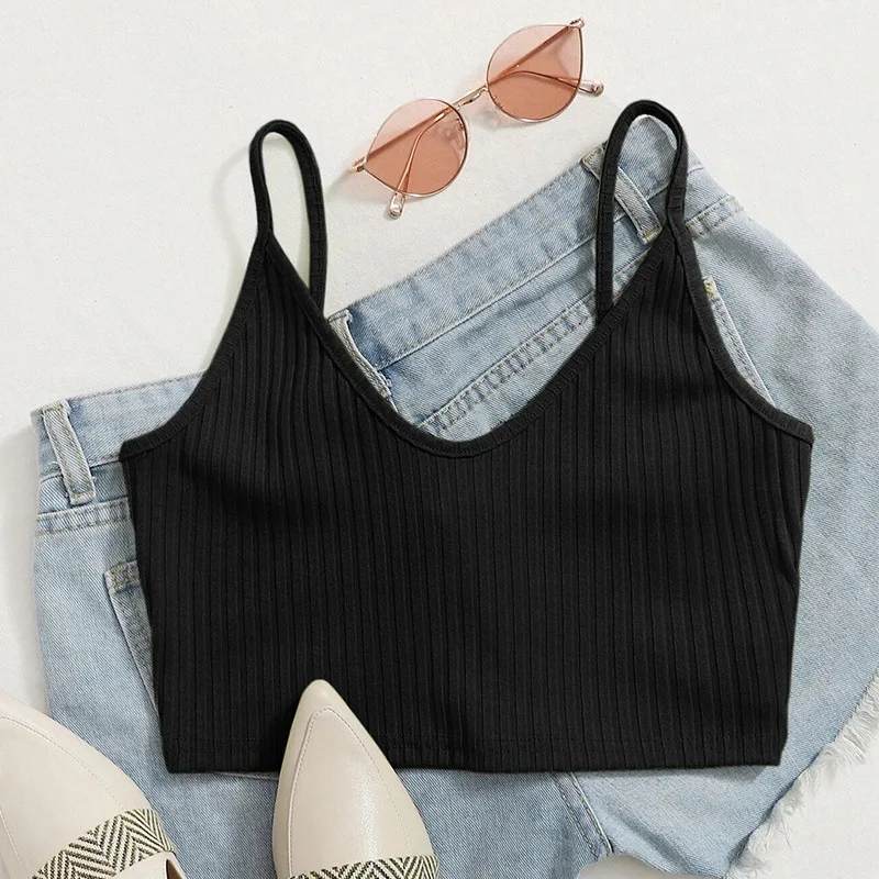 

Girlchic V Neck Sleeveless Casual Slim Ribbed Crop Top Women Solid Chic Simple Daily Knitting Camis Backless Tops Streetwear