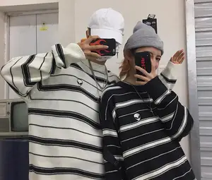 Осенне-зимний Корейский полосатый свободный трикотажный свитер BF wind alien с длинными рукавами