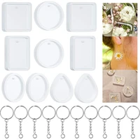 20 pcs silicone molds round square keychain pendant casting epoxy resin mould with keychain rings for diy craft jewelry making