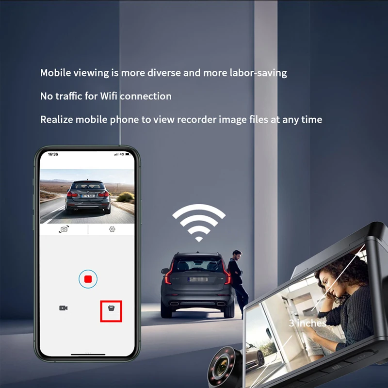 Видеорегистратор JADO D350S работающий 24 часа 1080P ночное видение HD 3 записи Wi Fi
