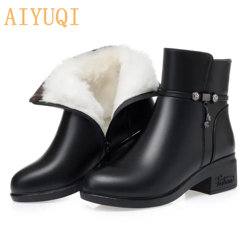 

Женские короткие сапоги AIYUQI, зимние ботинки из натуральной кожи, с шерстяной подкладкой, большие размеры, 2021