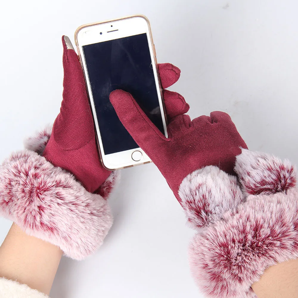Женские зимние перчатки guantes rekawiczki шерстяные теплые кашемировые с сенсорным