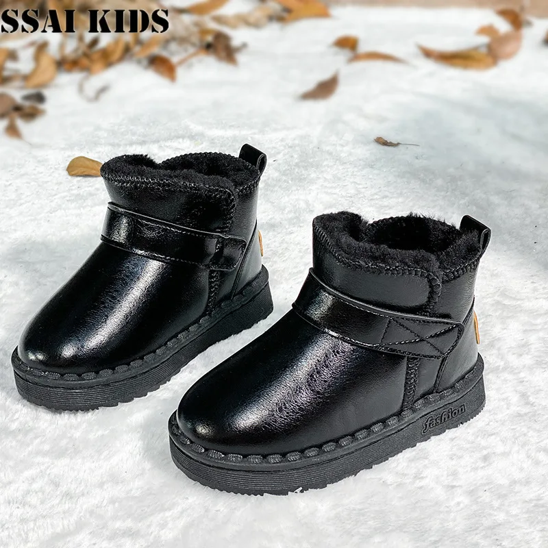 

SSAI KIDS Winter children's snow boots 2020 casual bright leather girls short boots non-slip warm thick-soled cotton shoes