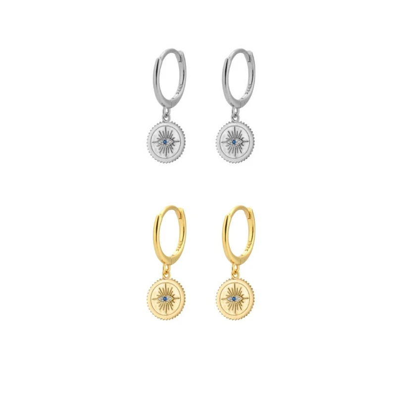 

Silver Gold Color Blue Eye Clear Zircon Round Pendant Hoop Earrings for Women Eye Huggie Piercing Earing Jewelry Pendientes Gift