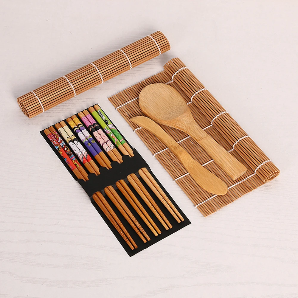 

9pcs/set DIY Bamboo Sushi Maker Set Sushi Curtain Rice Sushi Making Kits Roll Cooking Tools Chopsticks Spoon Sushi Blade
