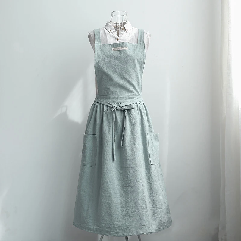

1x Women Bib Apron Cotton Linen Pinafore Dress Cafe Kitchen Cooking Florist New