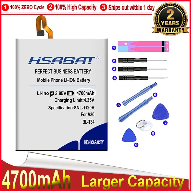 Аккумулятор HSABAT 0 Cycle 4700 мАч для LG BL-T34 Sprint V30 + LS998 V30A H930 H932 мобильный телефон