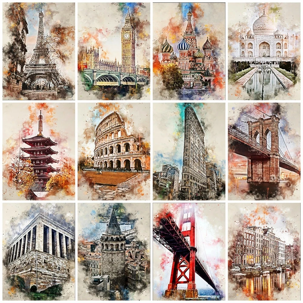 

Full Square Drill 5D Diy Diamond Painting City Cross Stitch Diamond Embroidery Landscape Building Rhinestones Mosaic Home Decor