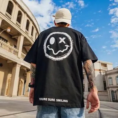 

M-5XL Men's T Shirt Hip Hop Streetwear Oversize Tshirt Smiley Print T Shirt Summer T-Shirt Cotton Tops Tees Pullover Men's Tops