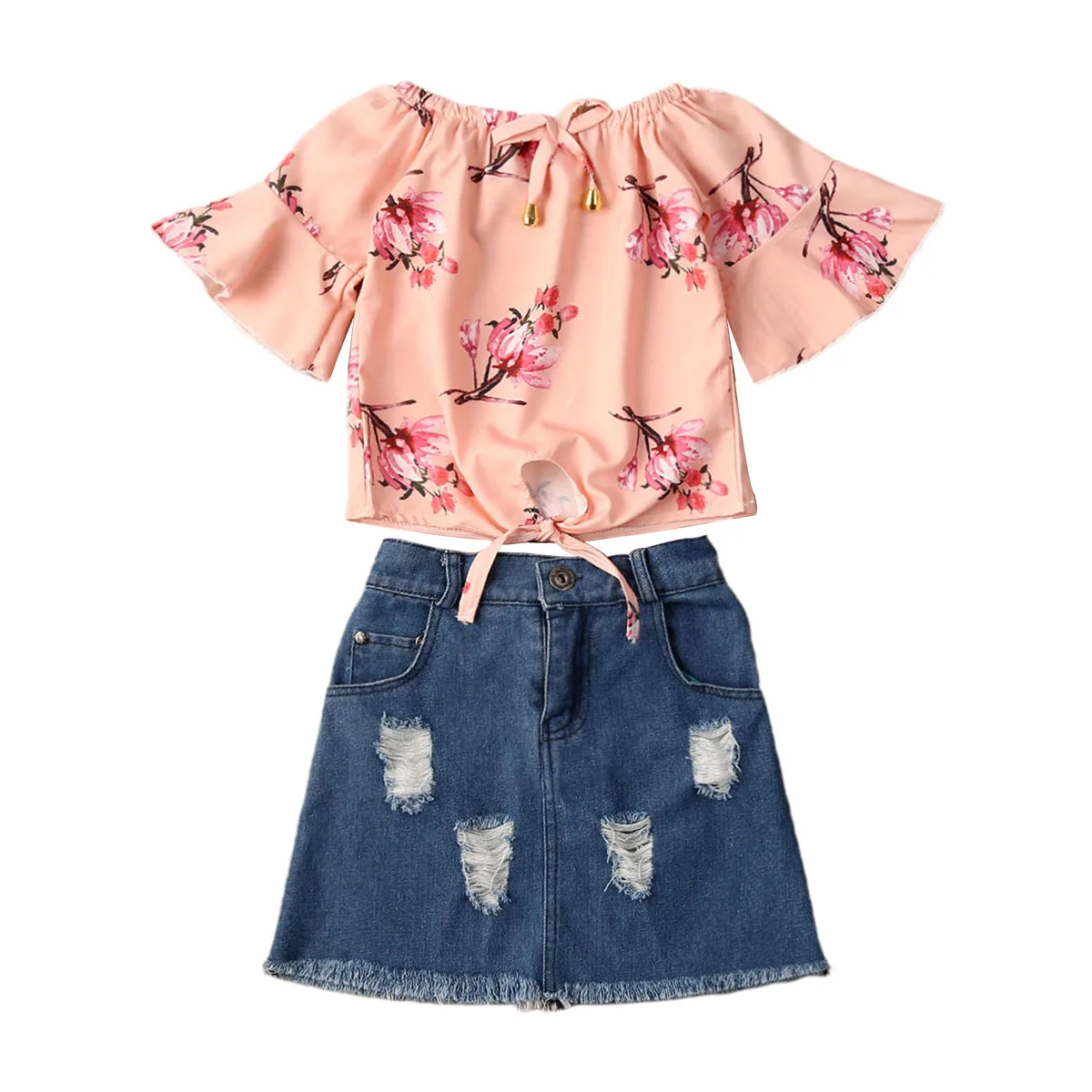 AA/комплект детской одежды из 2 предметов Топ с короткими рукавами и открытыми