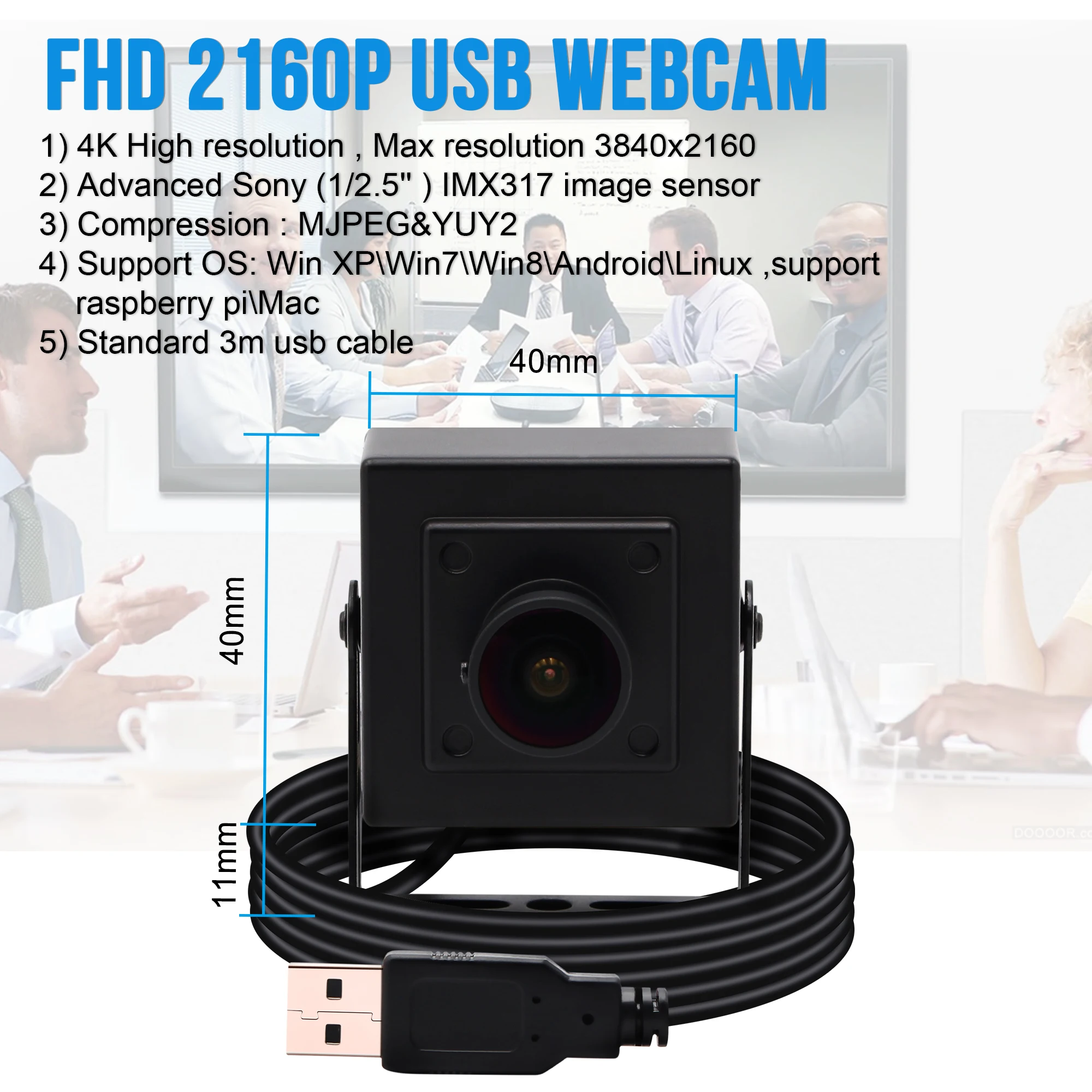 170 градусов рыбий глаз 4K USB веб-камера MJPEG 30fps 3840x2160 Мини CMOS с микрофоном для